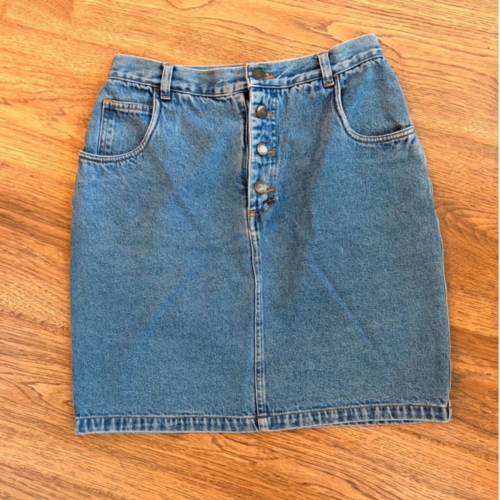 Vintage Cristina Denim Mini Skirt Blue Cotton Button Fly High Waist Sz 11/12